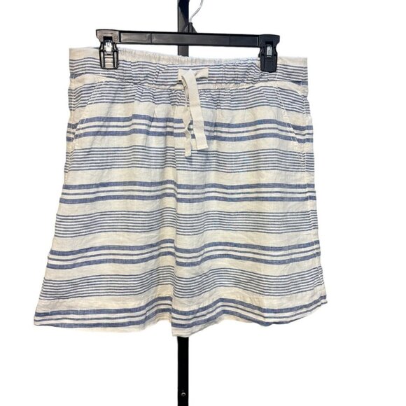 J. Crew Linen Blue White Stripe Drawstring Mini Skirt - Picture 3 of 10